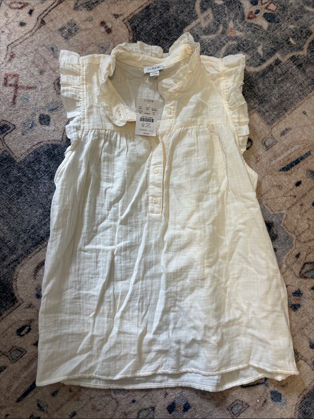 NWT J. Crew Cream flutter sleeve blouse, size xs